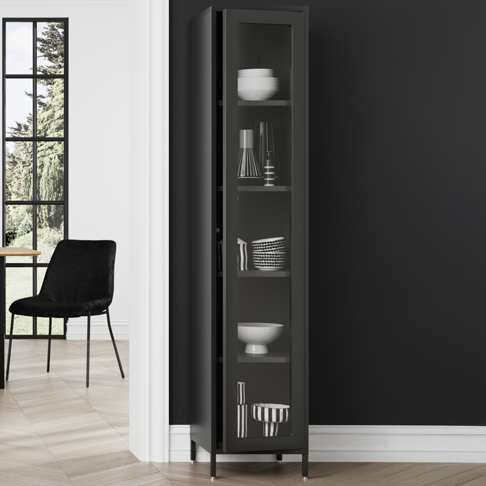 LPD Home Frank Single Door Black Glass Display Cabinet Image 1