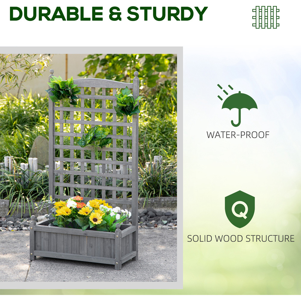 Outsunny Grey Wooden Raised Garden Bed Planter with Trellis 4 x 1 x 2ft Image 8