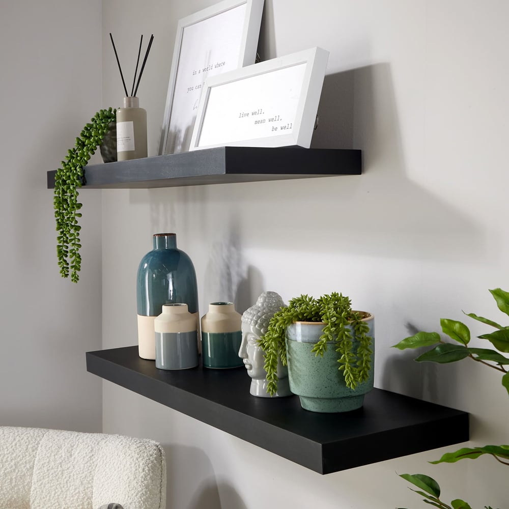 Home Source Cloud 80cm Black Floating Wall Shelf Set of 2 Image 5