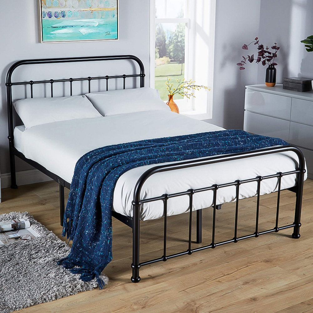 Home Source Minerva Vintage Double Black Metal Bed Frame Image 1