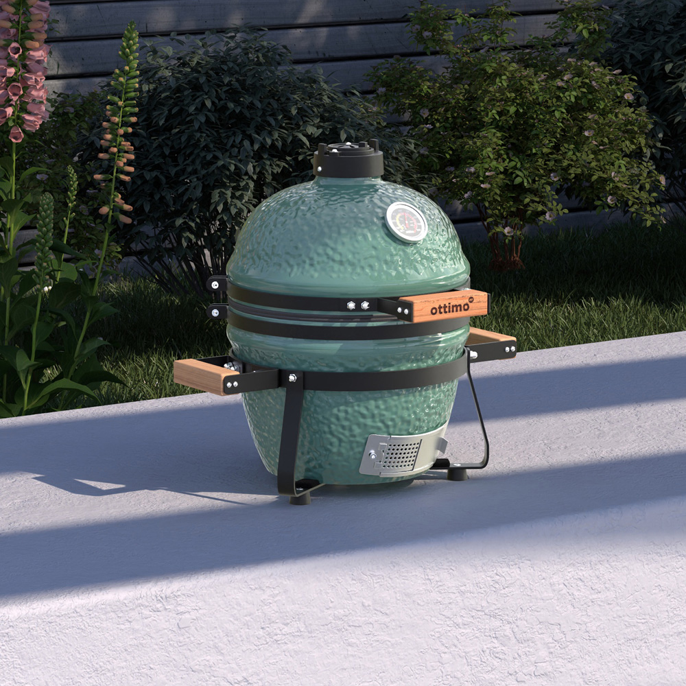 Ottimo Searsmith Green Ceramic Kamado BBQ with Bamboo Handle 13 inch Image 2