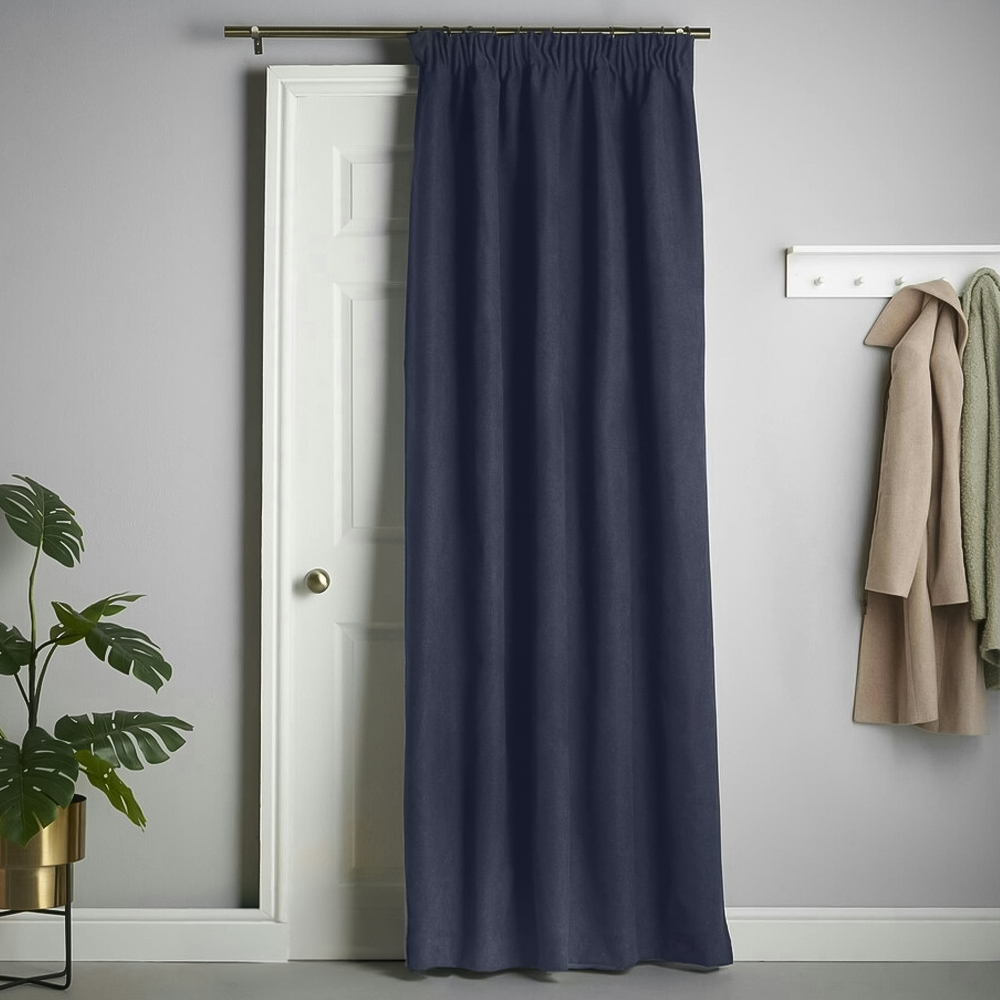 Alan Symonds Navy Velvet Chenille Fleece Lined Pencil Pleat Taped Top Curtains 137 x 213cm Image 1