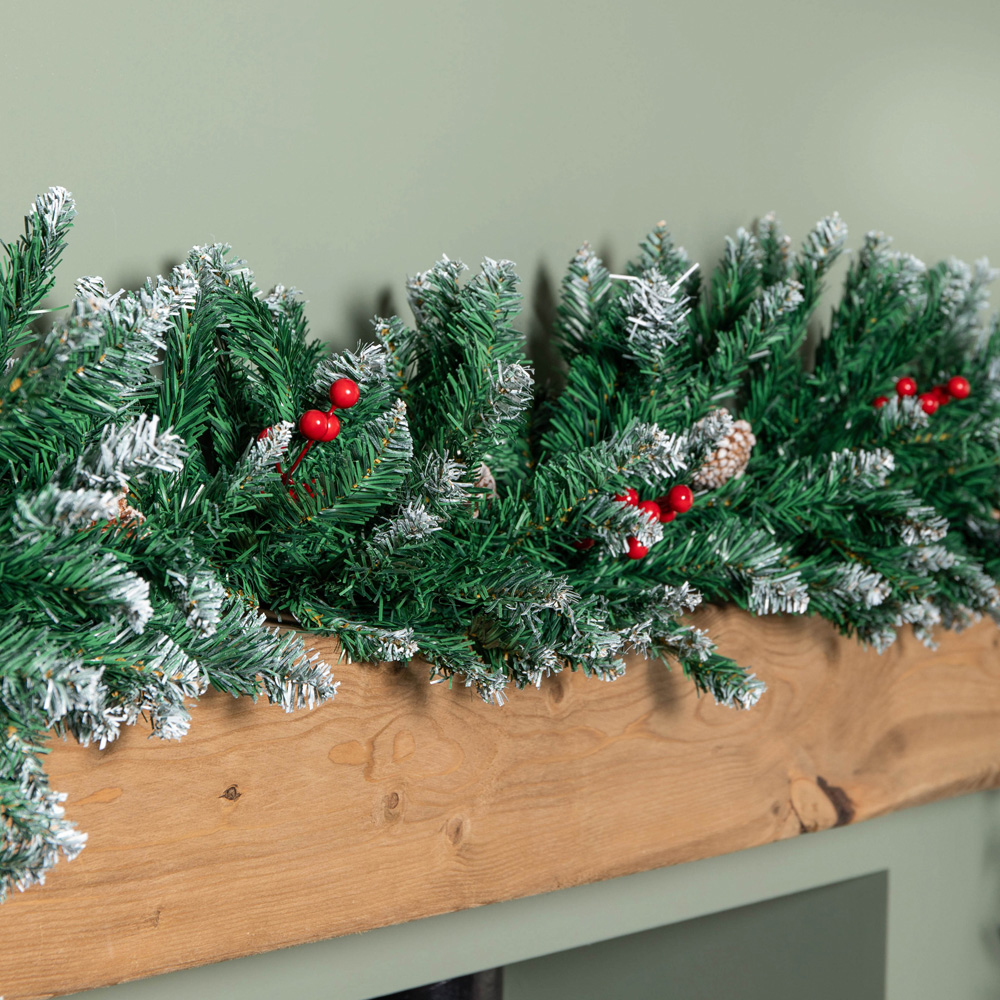 Samuel Alexander Snow Tipped Christmas Garland with Red Berries Cones and Bullet Tips 270cm Image 6