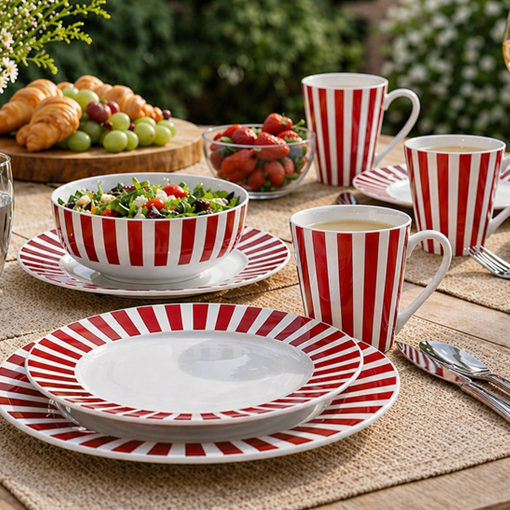 Waterside Burgundy Stripe 12 Piece Dinner Set Image 2
