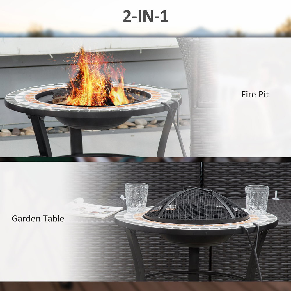 Outsunny Metal Round Fire Pit Table 60cm with Mosaic Outer Image 4