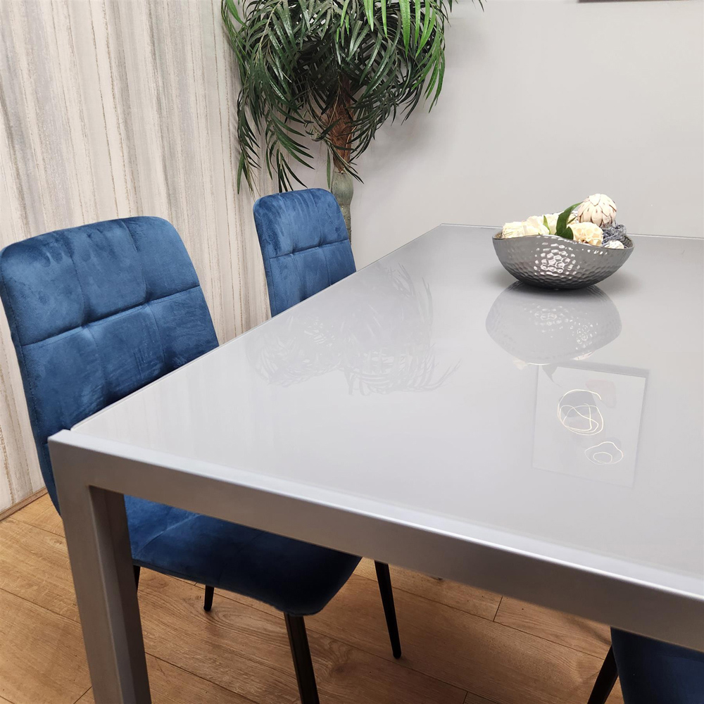 Kosy Koala 4 Seater Glass and Velvet Dining Set Grey and Blue Image 6