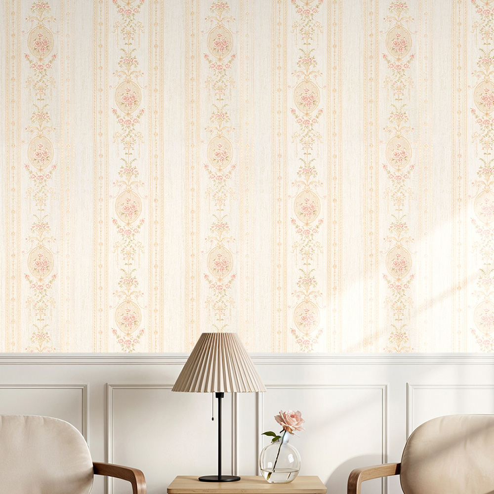 Living and Home Damask Pattern 3D Embossed Light Beige Non-Pasted Non-Woven Vintage Wallpaper Image 7