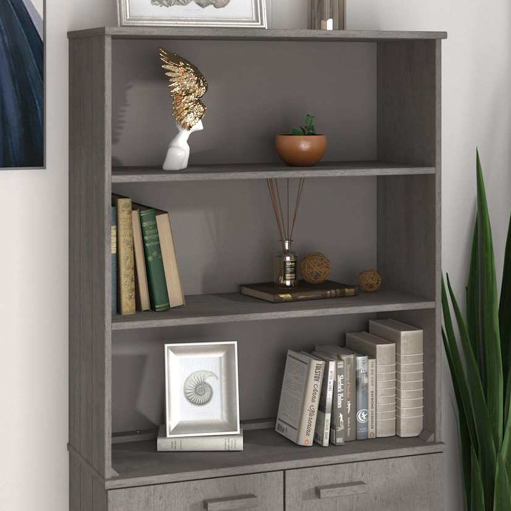 vidaXL Hamar 2 Shelf Light Grey Solid Pine Wood Highboard Top Image 1