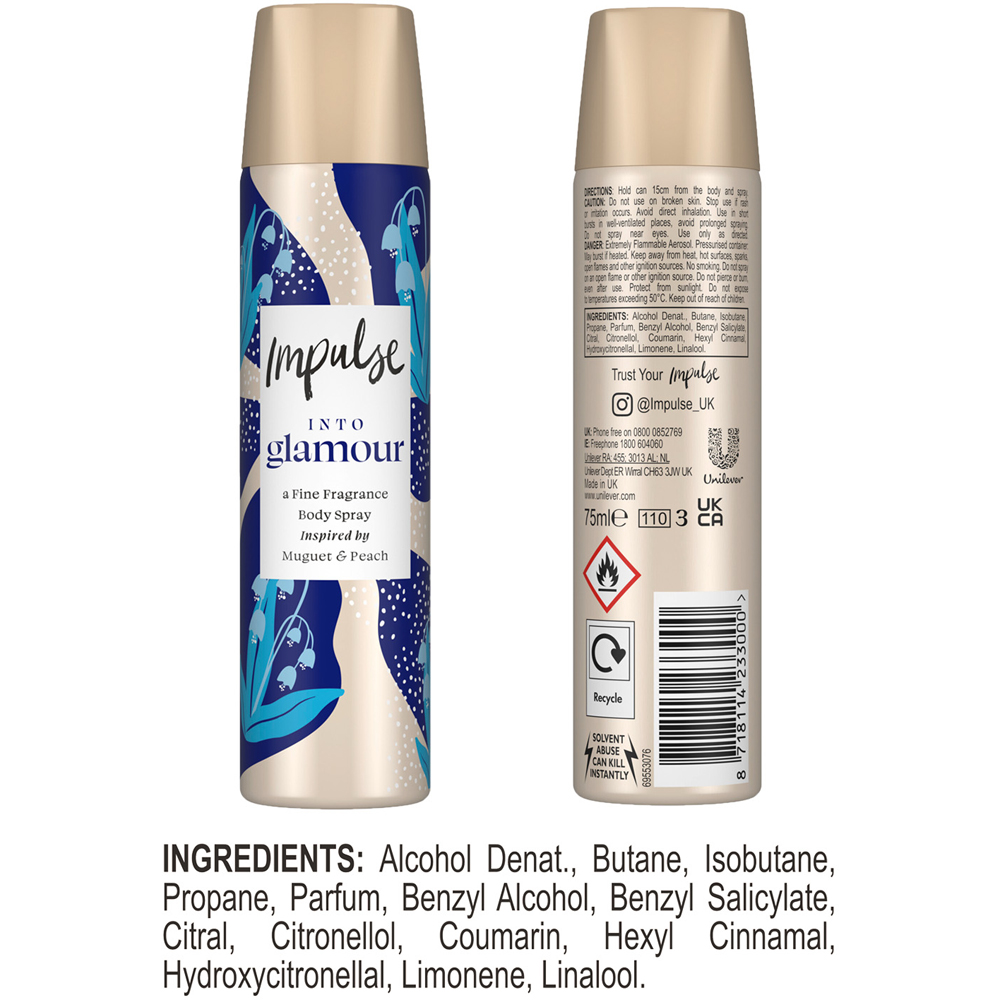 Impulse Into Glamour Blend of Natural Scents Body Spray Deodorant 75ml 6 Pack Image 8