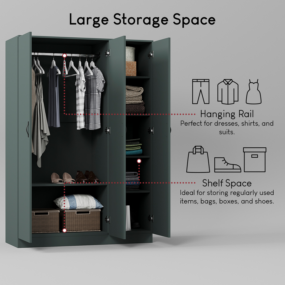 VIDA DESIGNS Riano 3 Door Green Wardrobe Image 5
