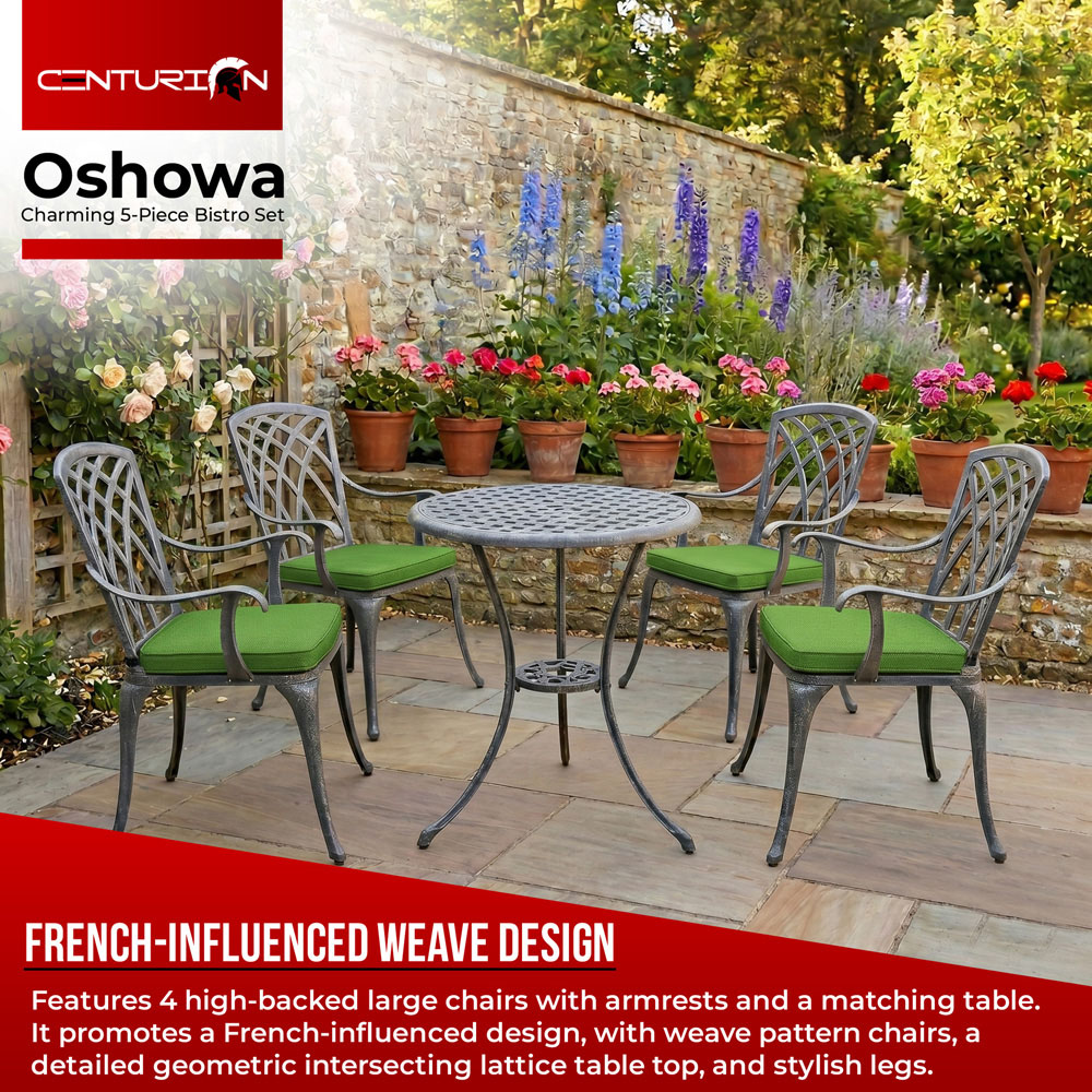 Centurion Oshowa 4 Seater Grey and Green Cast Aluminium Garden Bistro Set with Cushions Image 3