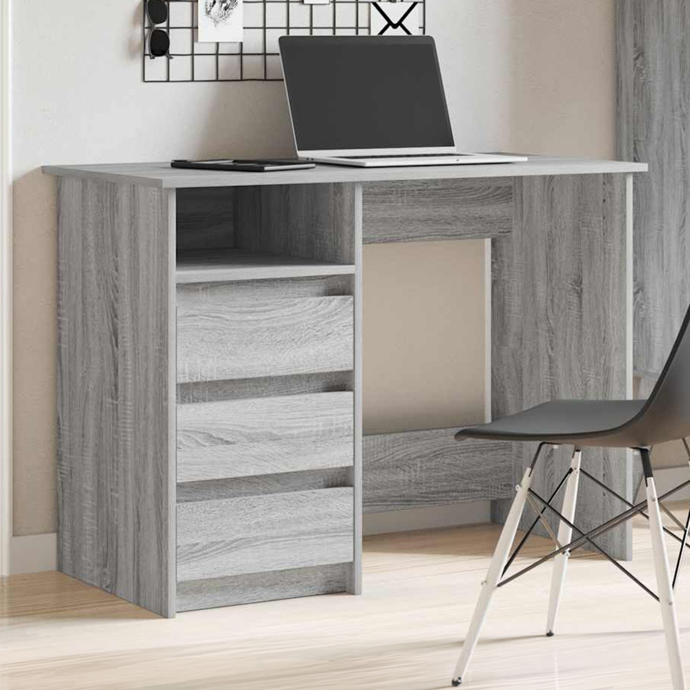 vidaXL 3 Drawer Single Shelf Computer Desk Grey Sonoma Image 1