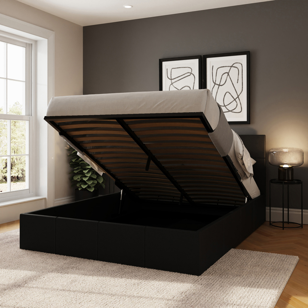 GFW King Size Black Faux Leather End Lift Ottoman Bed with Bonnell Mattress Image 7
