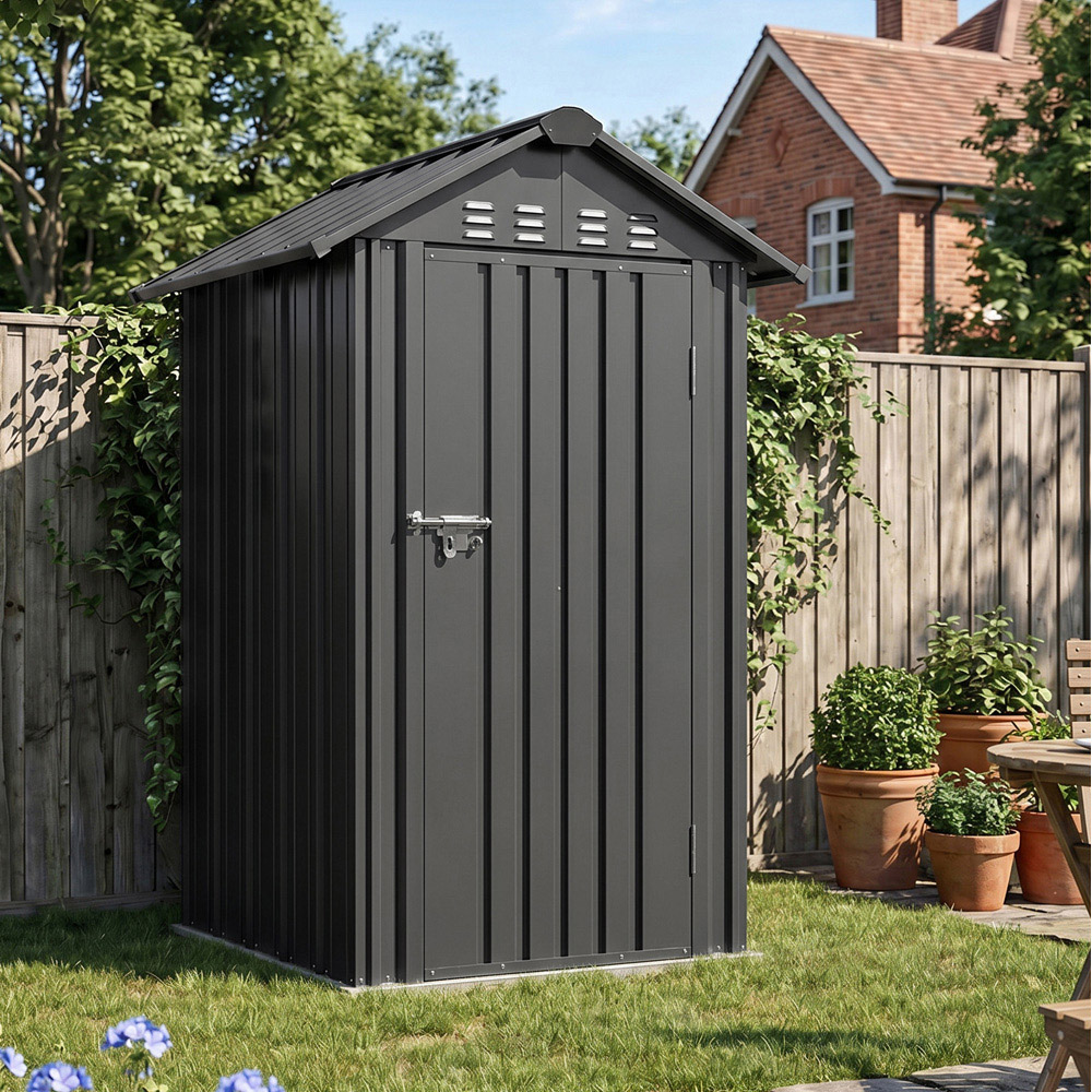 Living and Home 4 x 4ft Metal Lockable Apex Garden Storage Shed Image 2