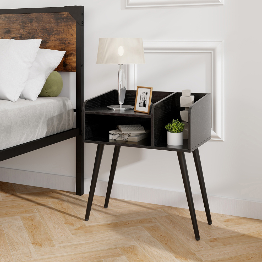 Costway Mid Century Black 2 Tier Nightstand Set of 2 Image 4