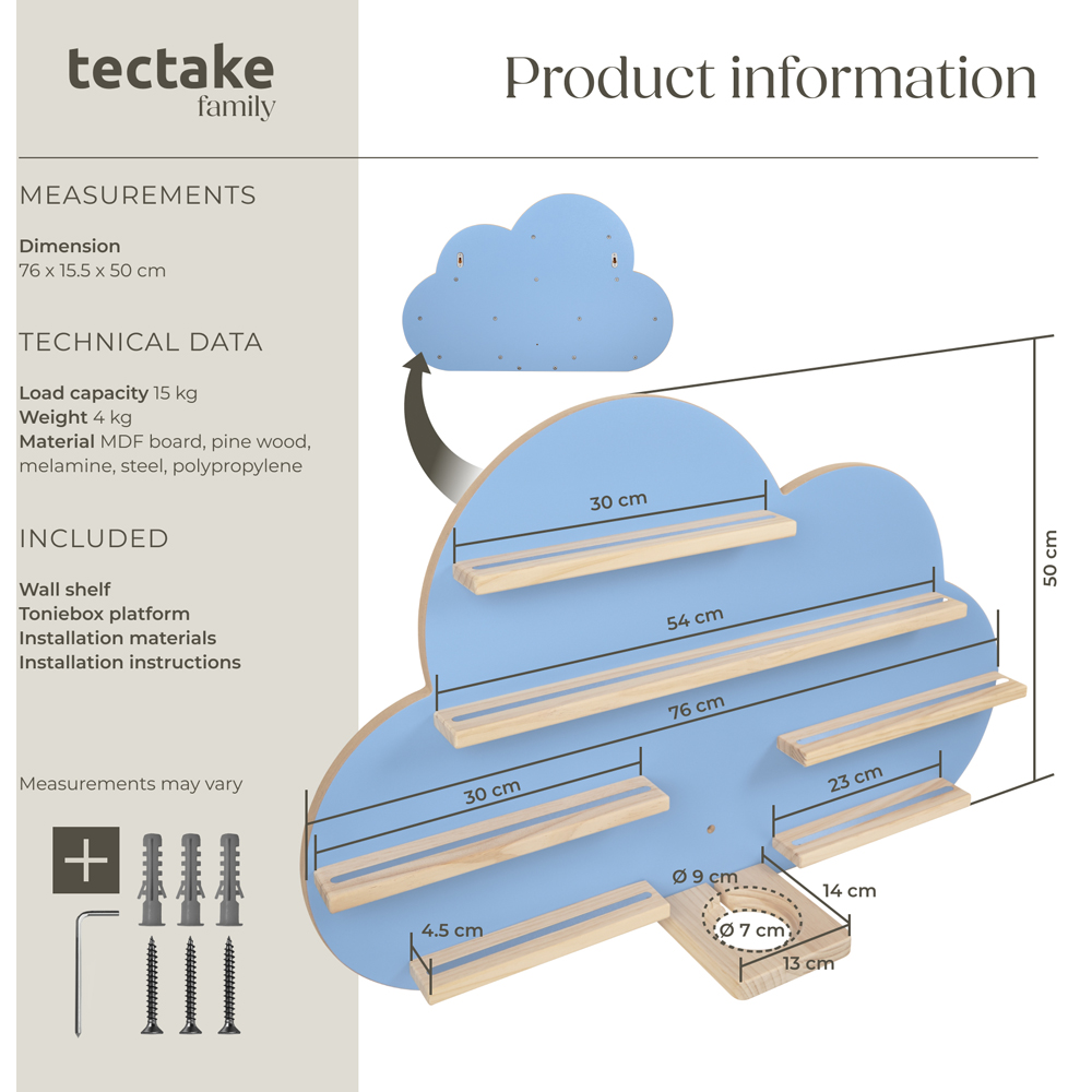 Tectake 7 Shelf Cloud Design Magnetic Strips Wall Shelf with integrated cable Image 9