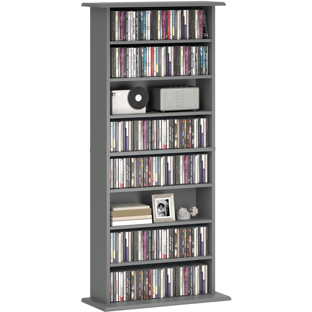 HOMCOM 8 Shelf Grey DVD and CD Media Storage Unit Image 2