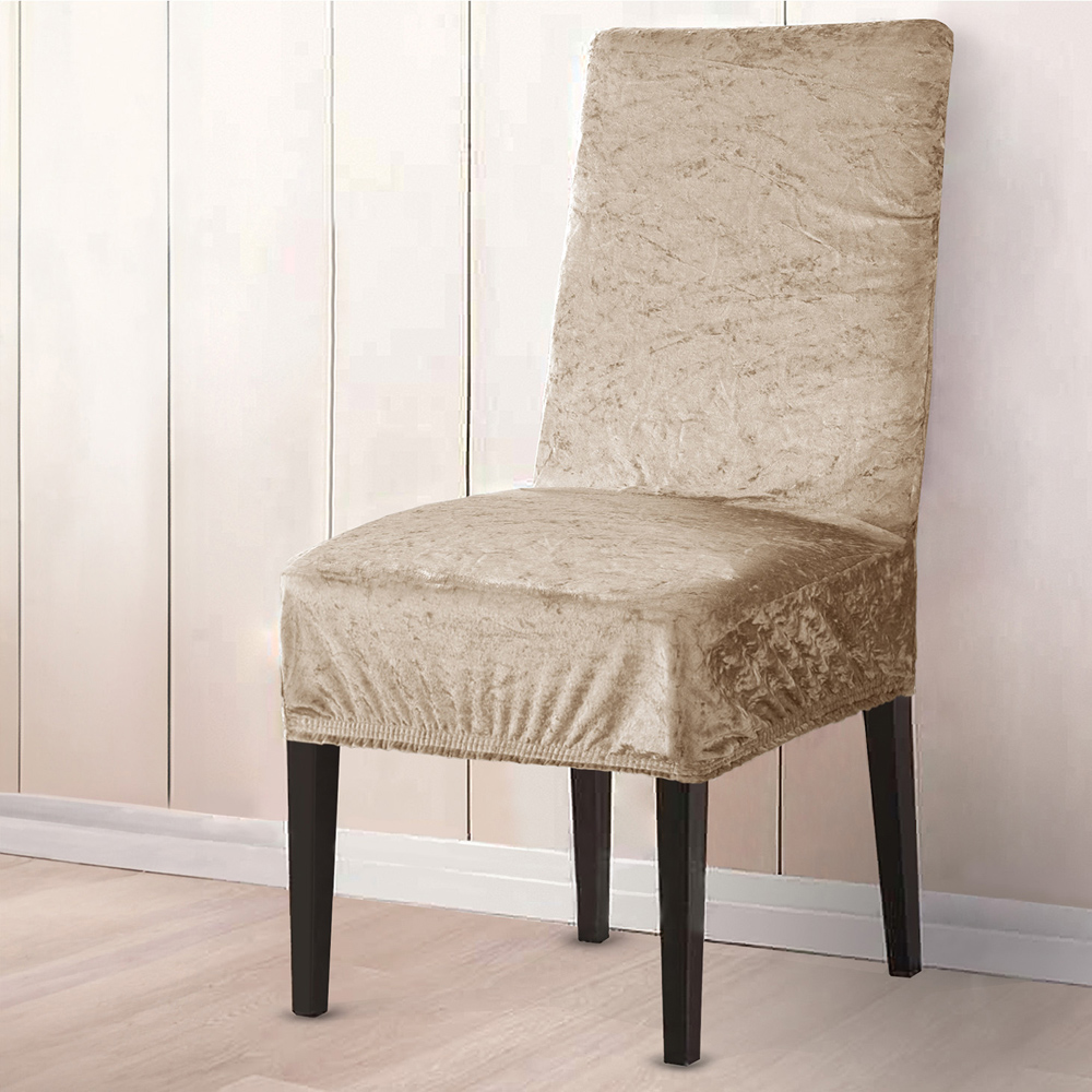 Homerepublic Natural Crushed Velvet Stretch Fit Chair Cover Image 2