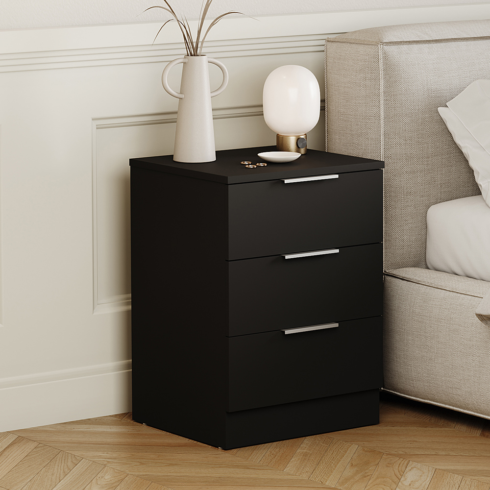 VIDA DESIGNS Terga 3 Drawer Black Bedside Cabinet Image 5
