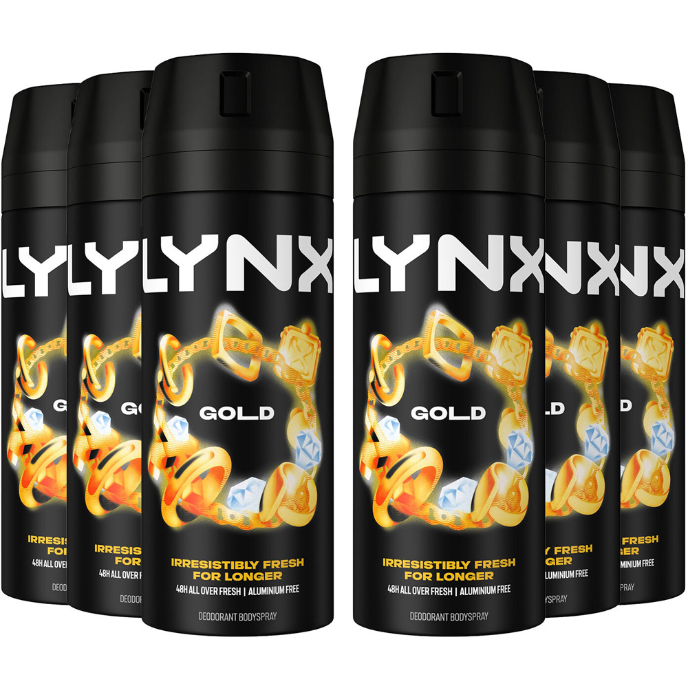 Lynx Gold Oud Wood and Fresh Vanilla 48H Protection Deodorant Body Spray 150ml 6 Pack Image 1
