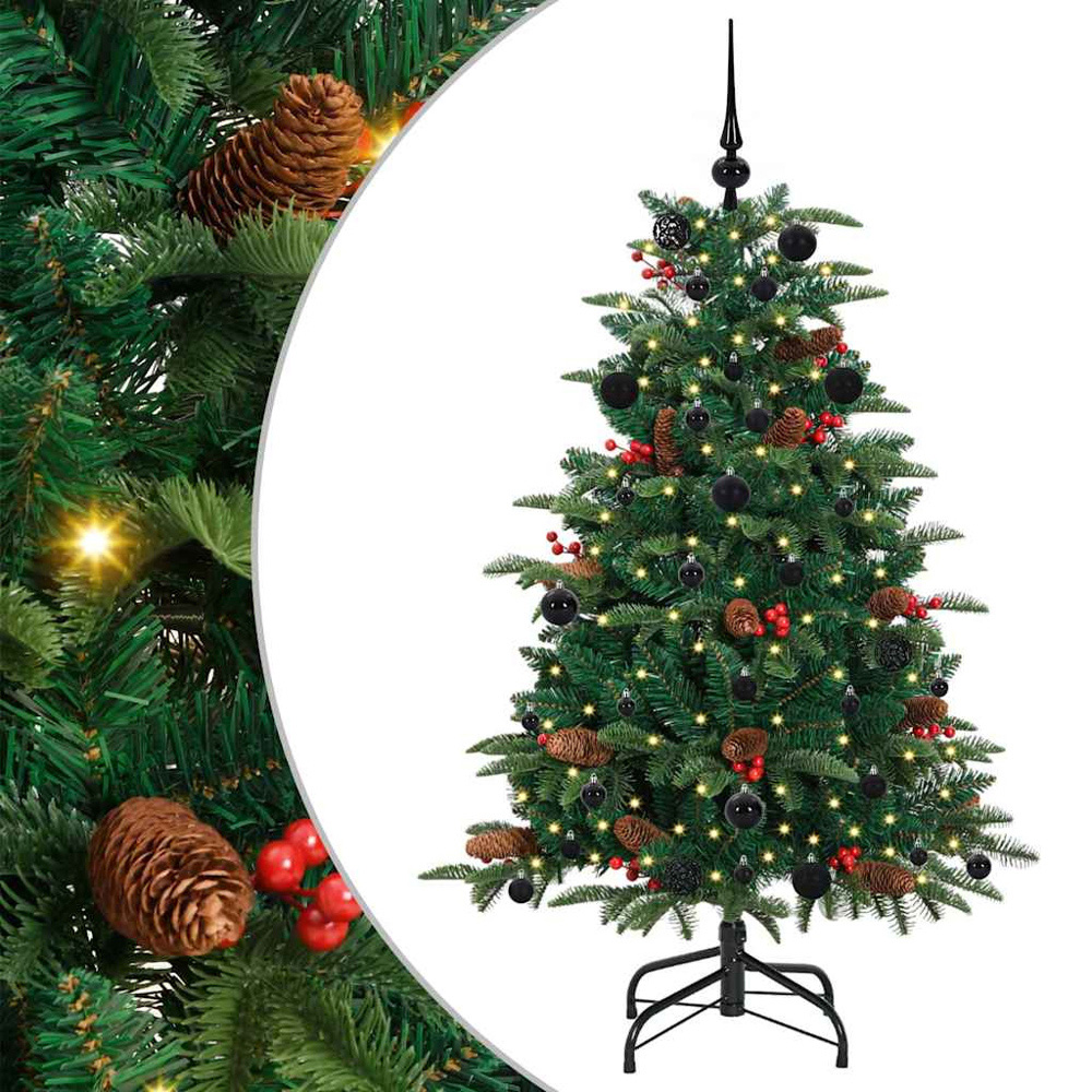 vidaXL Pre-Lit Warm White LED and Black Baubles Green Artificial Christmas Tree with Stand 5ft Image 7