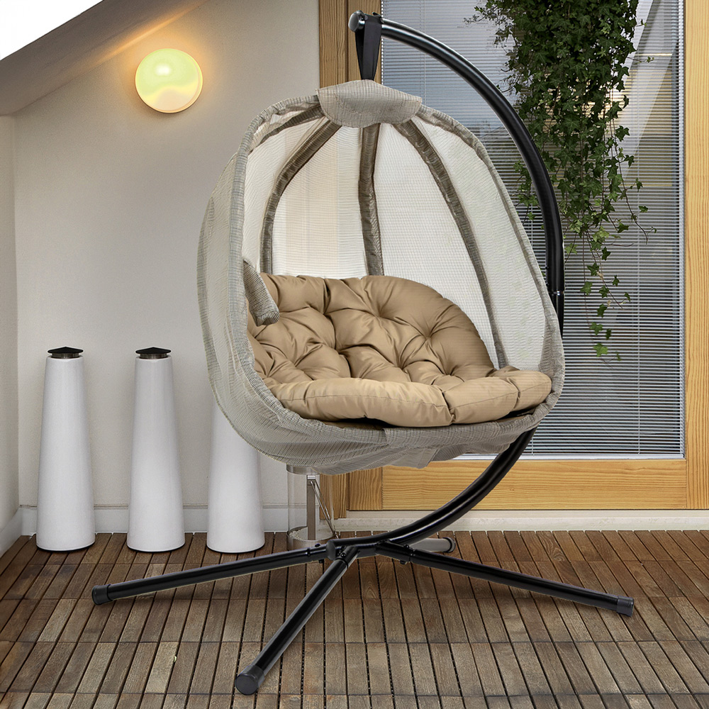 Outsunny Khaki Egg Chair with Cushions Image 1