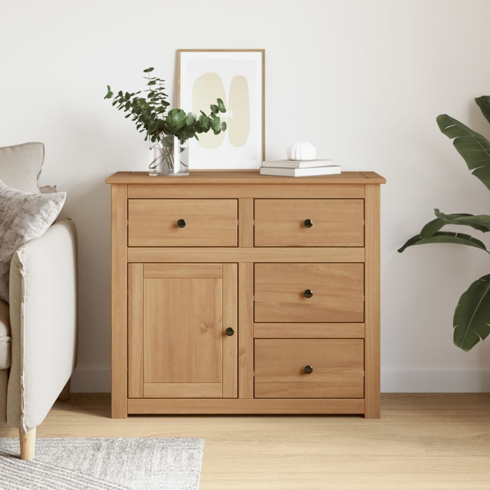 vidaXL Single Door 4 Drawer Solid Wood Pine Sideboard Image 3