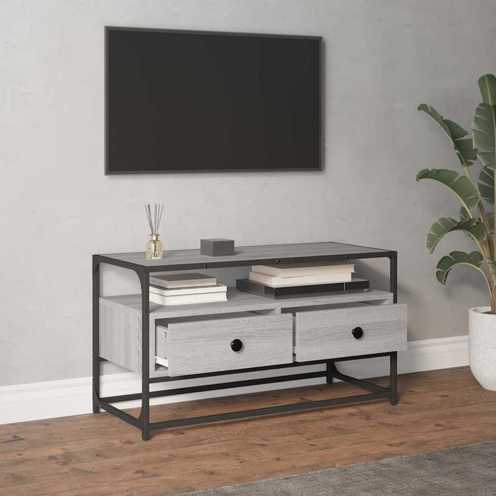 vidaXL 2 Drawer Single Shelf Grey Sonoma TV Cabinet Image 3