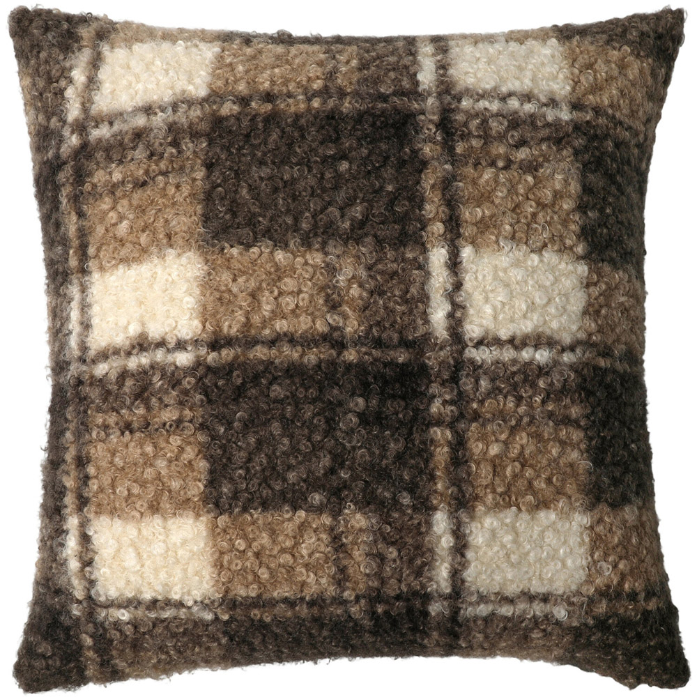 Fraser Check Faux Wool Cushion Brown Image 1
