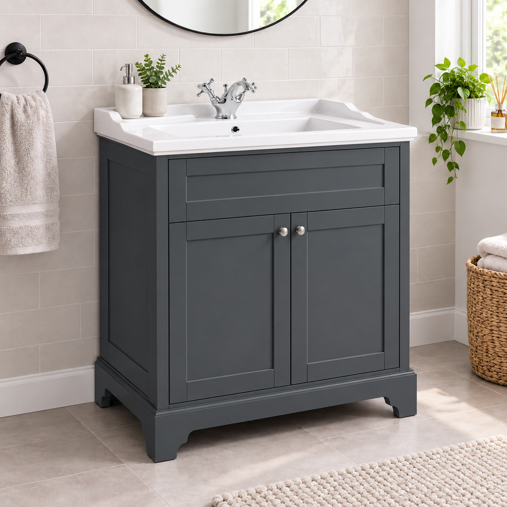 Go Bathrooms Arundel 2 Door Midnight Grey Traditional Floorstanding Vanity Unit 800mm Image 6