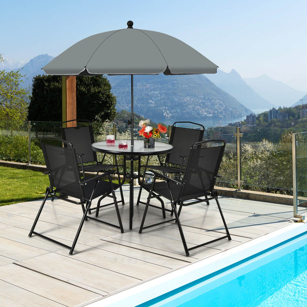 Costway 4 Seater Garden Dining Set with Umbrella Hole Black Image 4