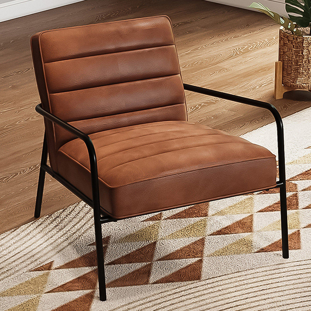 Living and Home Modern Soft PU Leather Cushioned Armchair Image 1