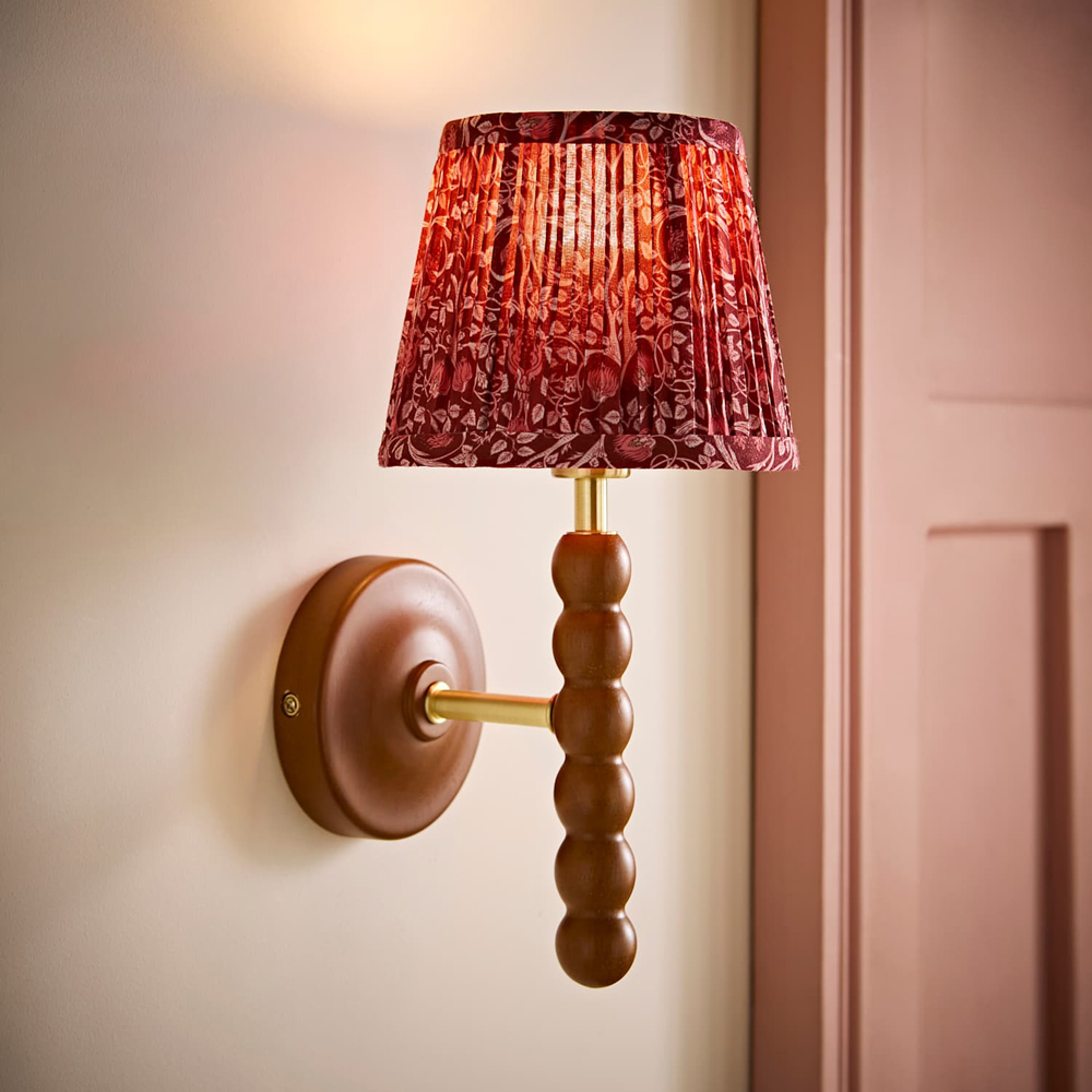 ValueLights Bobble Burgundy Floral Pleat Shade Walnut Wood Wall Light with Bulb 2 Pack Image 6