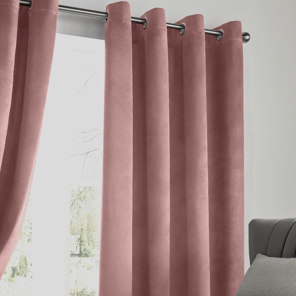 Alan Symonds Blush Velvet Blackout Ring Top Eyelet Curtains 168 x 229cm Image 2