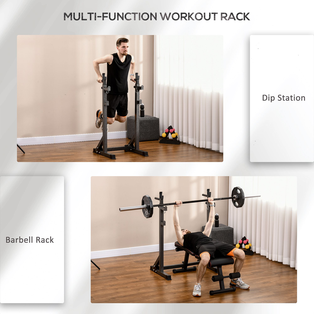 SPORTNOW Multifunctional Adjustable Heavy Duty Barbell Squat Rack with Dip Station Image 4