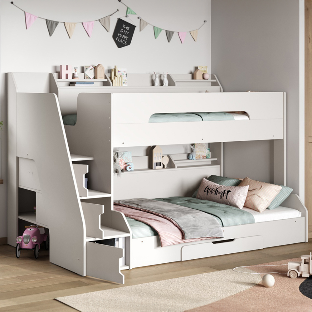 Flair Slick Triple Sleeper White Staircase Bunk Bed Image 1