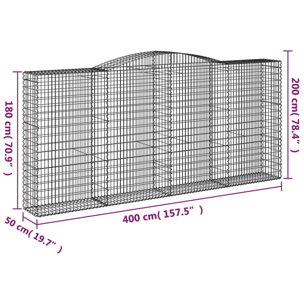 vidaXL Silver Galvanised Iron Arched Gabion Basket 400 x 50 x 180/200cm 7 Pack Image 5