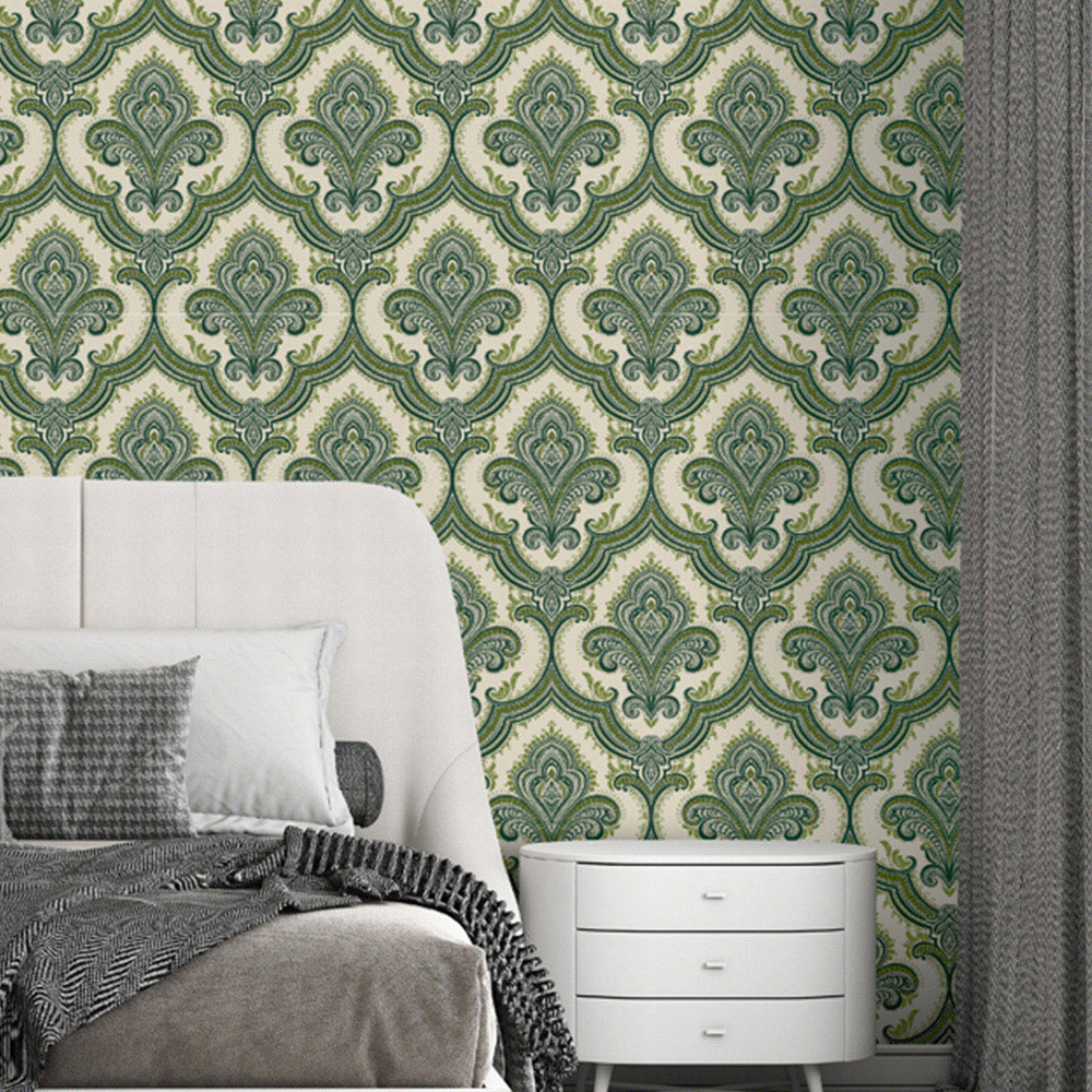 Design ID Damask Green Wallpaper Image 2