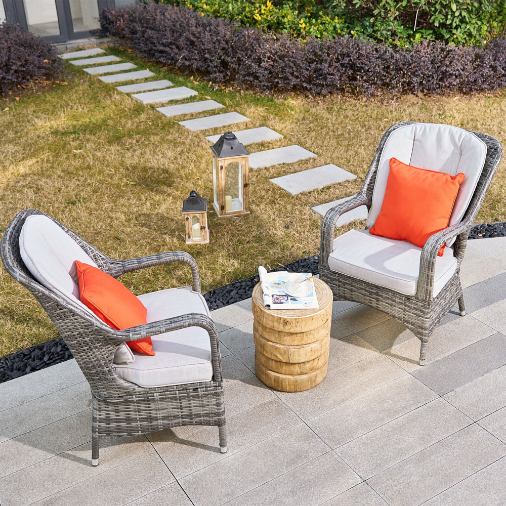 Direct Wicker Set of 2 Grey Rattan Garden Chairs with Wooden Composite Side Table Image 4