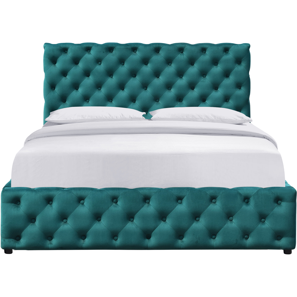 Comfy Living King Size Green Tufted Fabric Gaslift Bed Frame Image 2