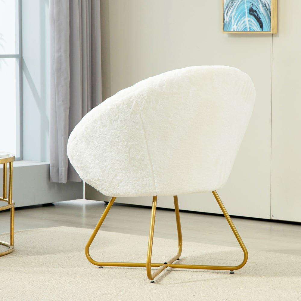 HOMCOM White Faux Fur Upholstered Comfy Tub Chair Image 3