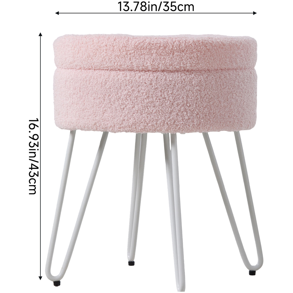 Living and Home Pink and White Teddy Fleece Hidden Storage Stool Image 9