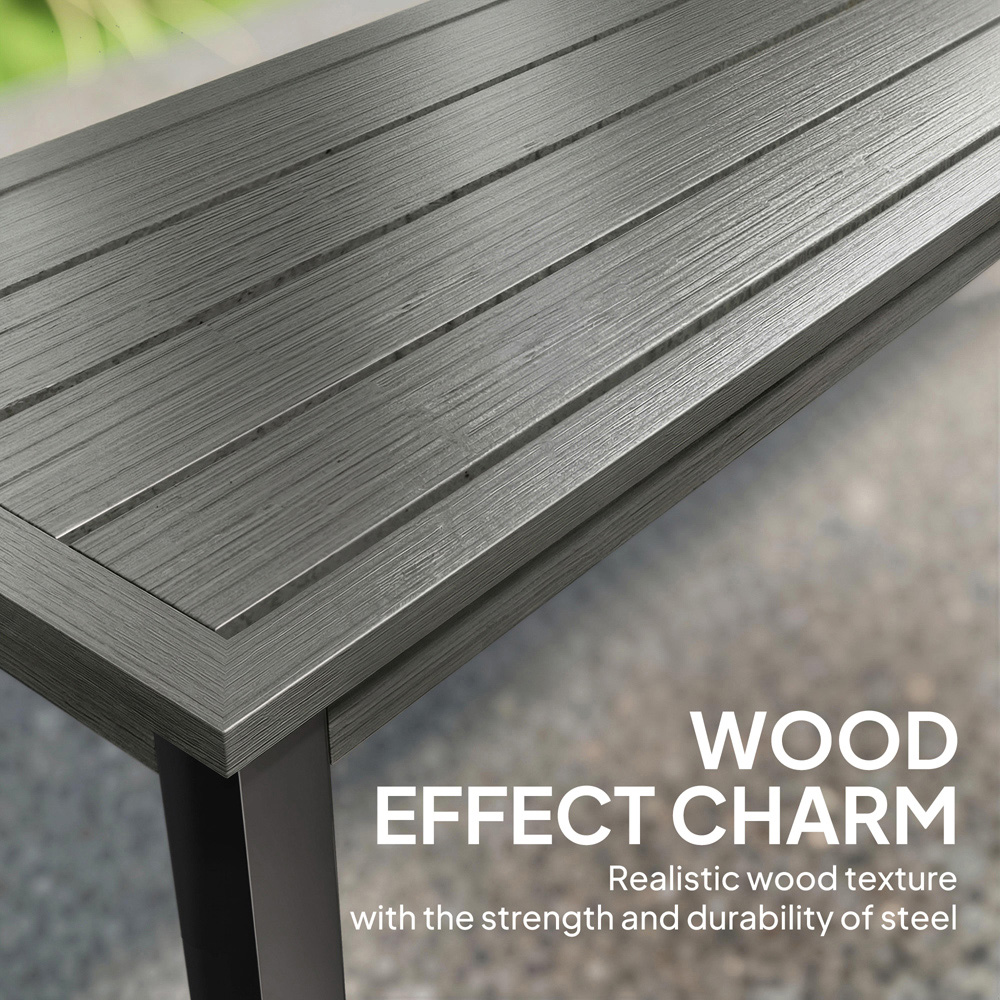 Outsunny 2 Seater Grey Metal Multipurpose Garden Bench with Wood-Effect Slatted Seat Image 3