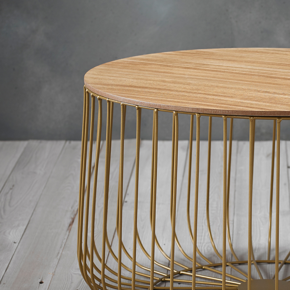 Enzo Large Solid Oak and Gold Cage Table Image 2