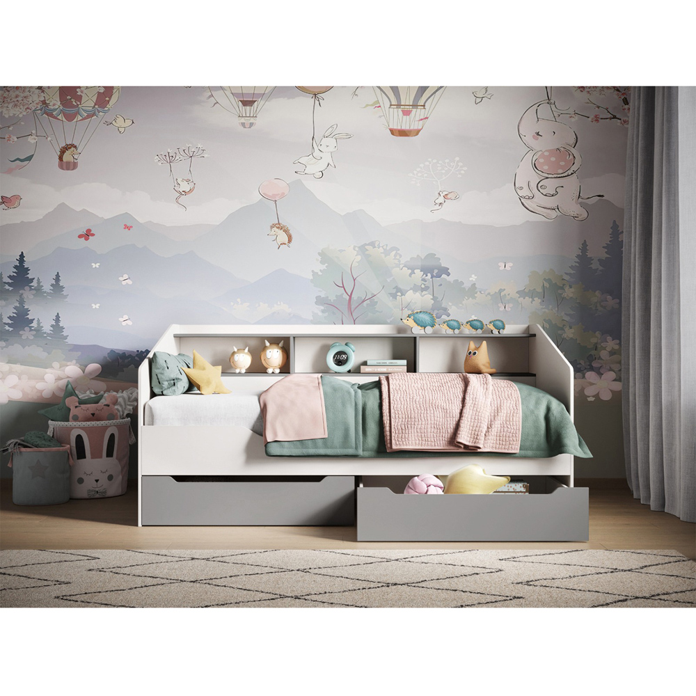 Flair Leni White and Grey 2 Drawer 3 Shelves Day Bed Image 4