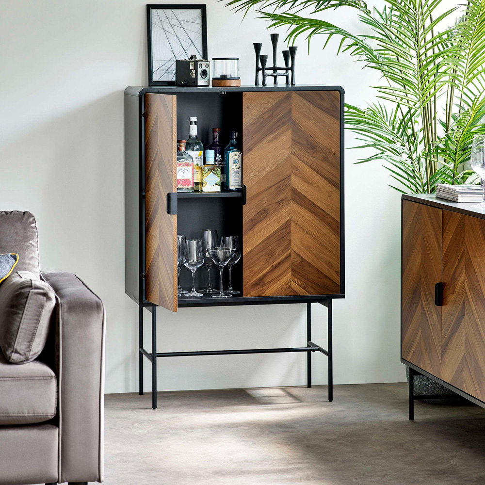 Julian Bowen Alvin 2 Door Black and Chevron Natural Wood Effect Storage Cabinet Image 6