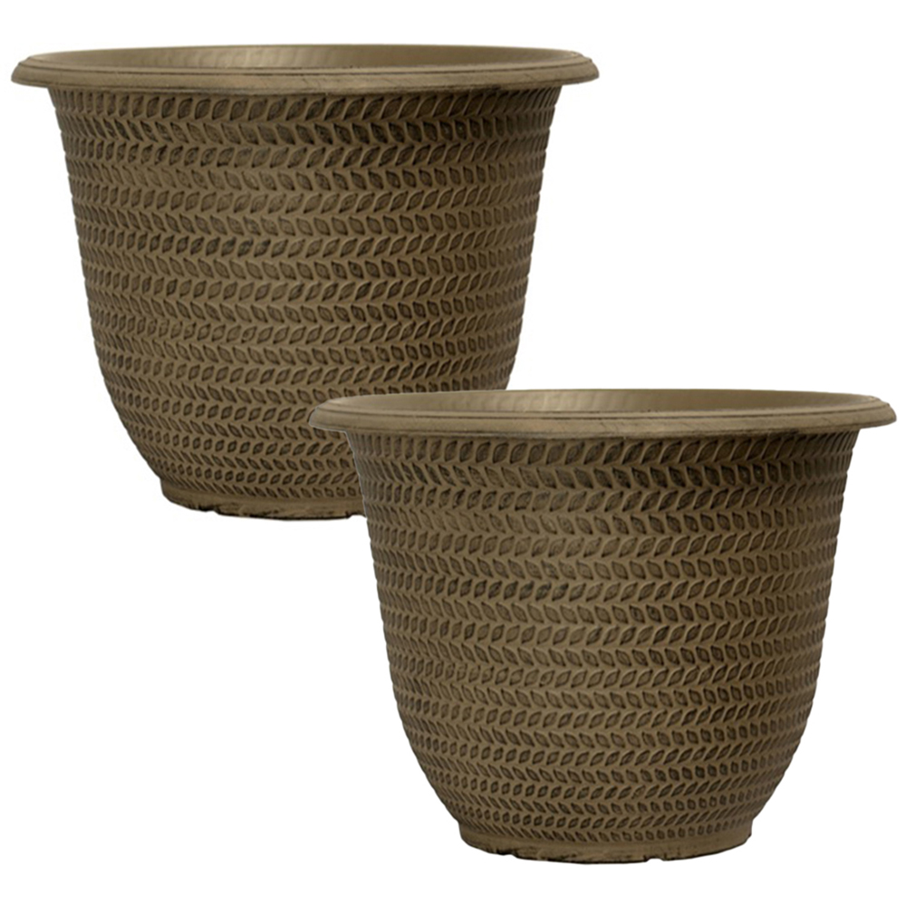 YouGarden Parker Shaded Taupe Round Planters 30cm 2 Pack Image 1
