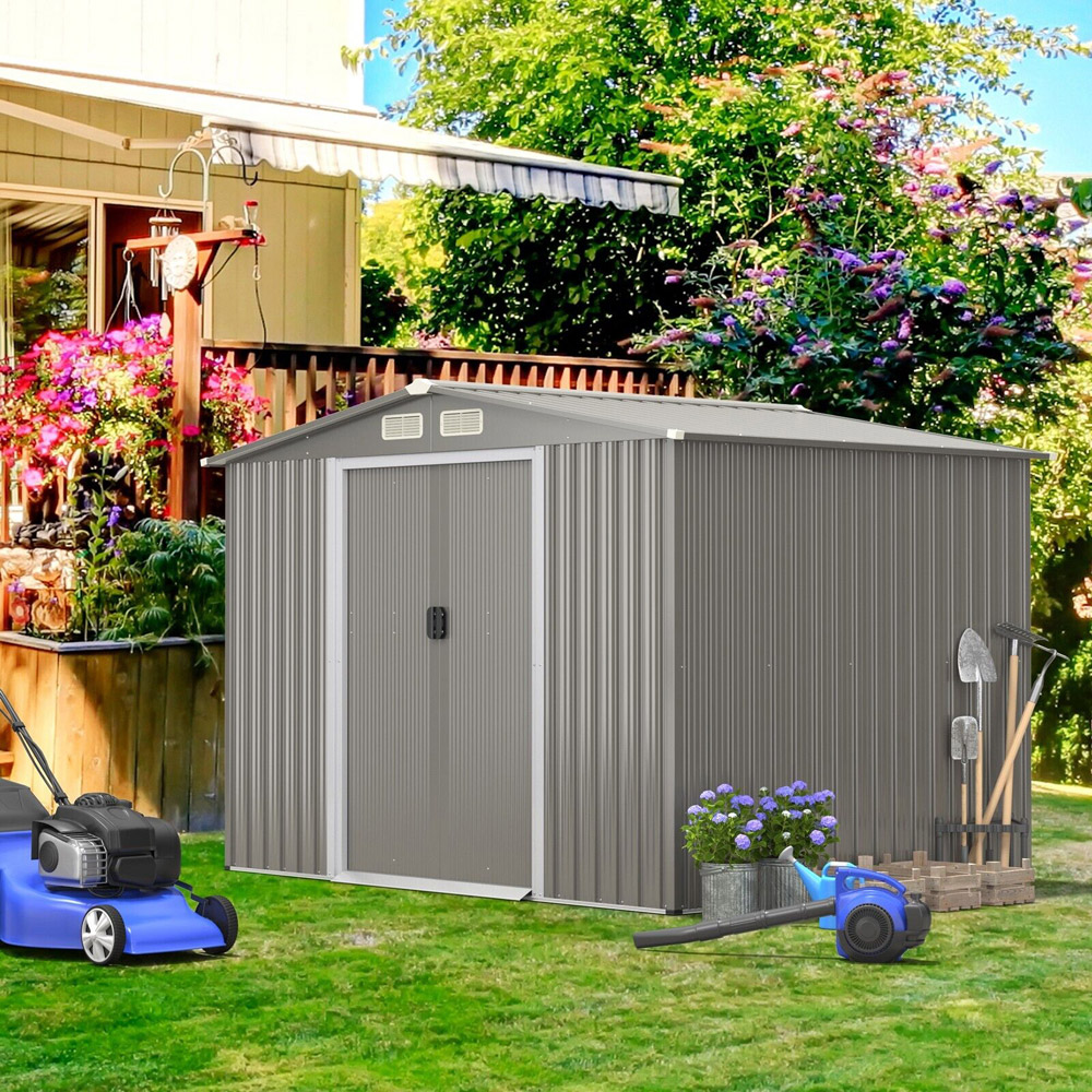 Costway Light Grey Outdoor Storage Shed with Foundation 8 x 5ft Image 5