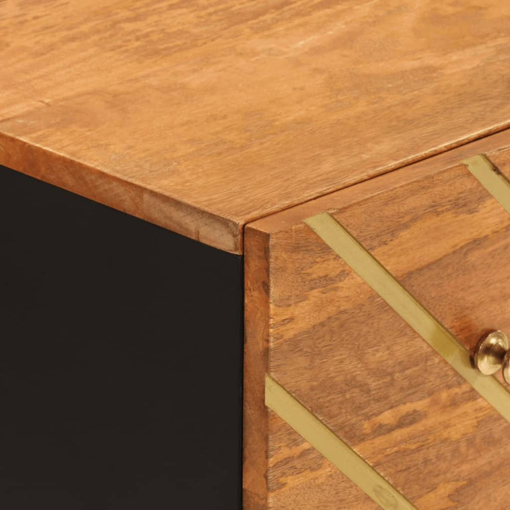 vidaXL 3 Drawer Brown and Black Solid Mango Wood Side Cabinet Image 7
