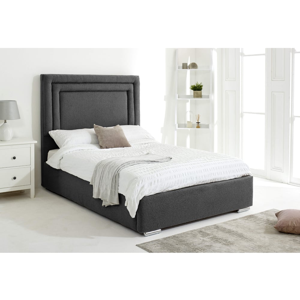 Eleganza Santiago Double Steel Arlington Fabric Bed Frame with Boxed Headboard Image 3